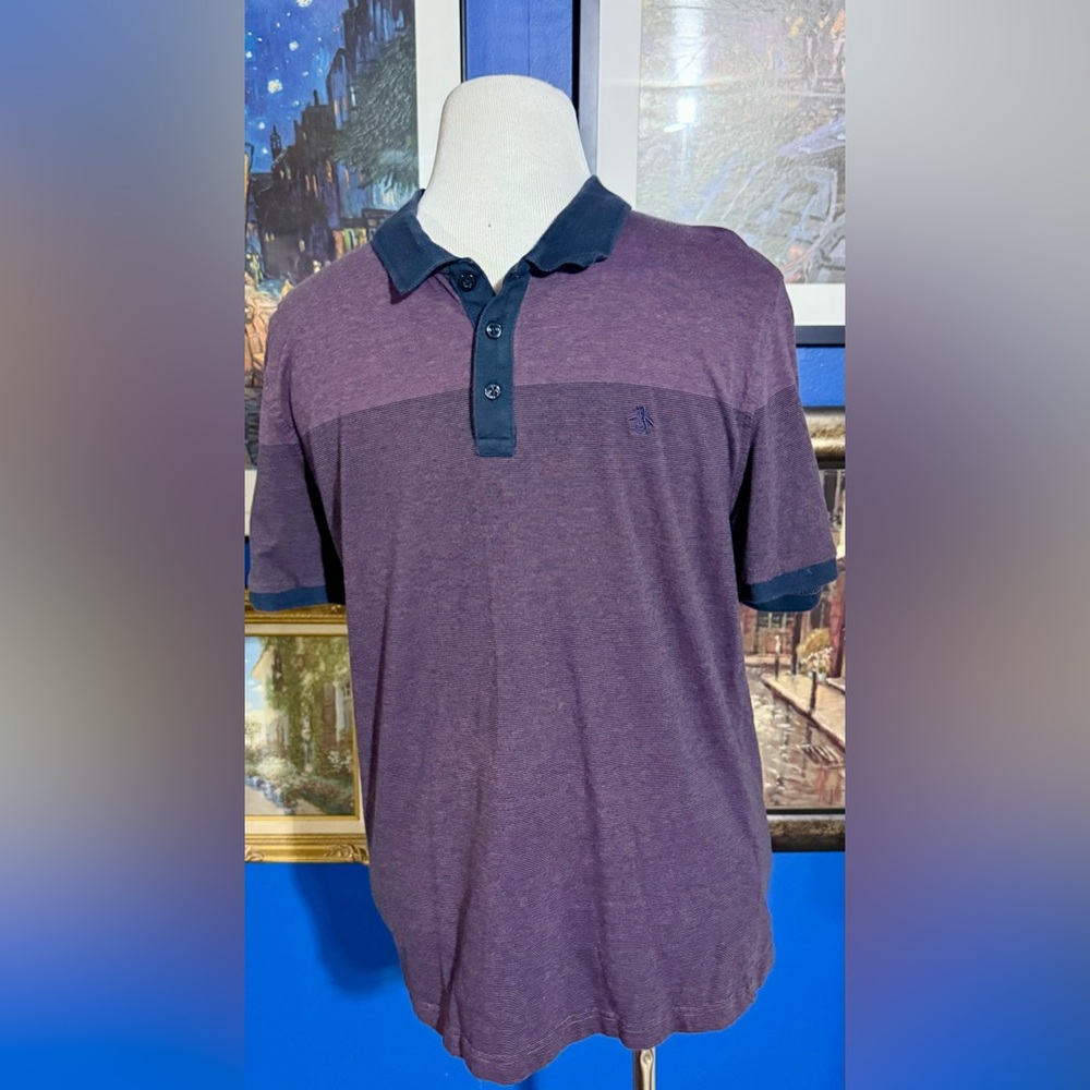 Original Penguin Heathered Purple Polo with Navy Trim